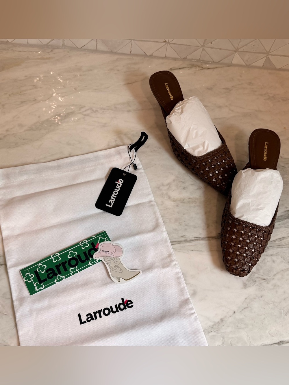 Larroude Brown Woven Pointed Kitten Heel - Picture 5 of 7